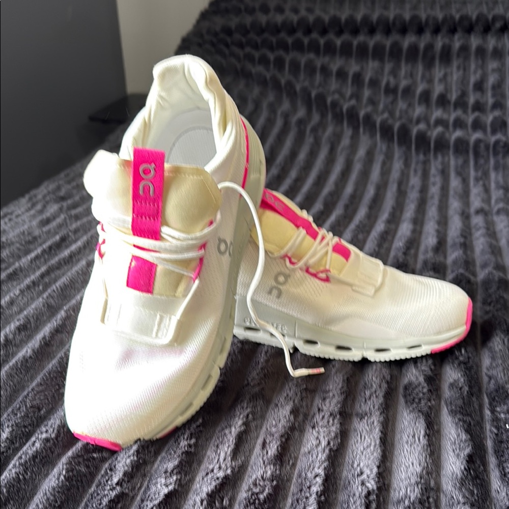 On Nova Running Cream and Pink Sneakers with Modern Design